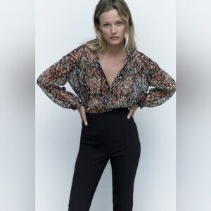 ZARA PRINTED SHIRT WITH METALLIC THREAD